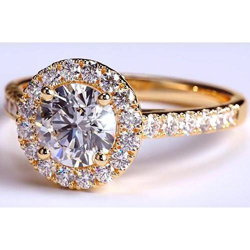 Anello Con Vero Diamante Halo Da 3,50 Carati in Oro Giallo 14 Carati