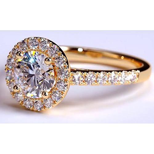 Anello Con Vero Diamante Halo Da 3,50 Carati in Oro Giallo 14 Carati