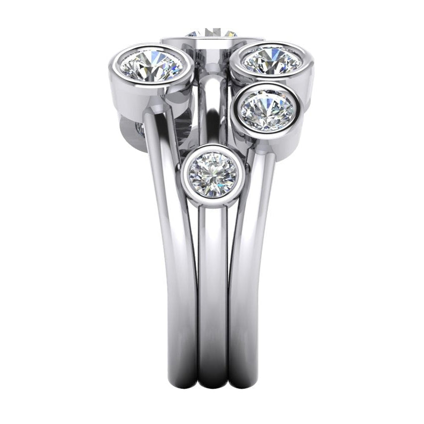 Anello Con Vero Diamante Rotondo A Bolle 2,10 Carati Con Castone Largo 6 mm