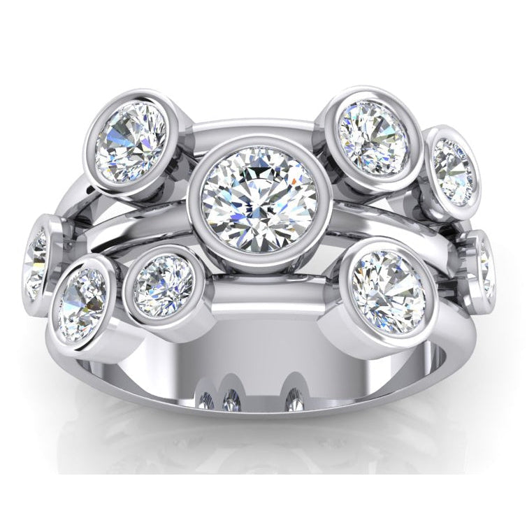 Anello Con Vero Diamante Rotondo A Bolle 2,10 Carati Con Castone Largo 6 mm