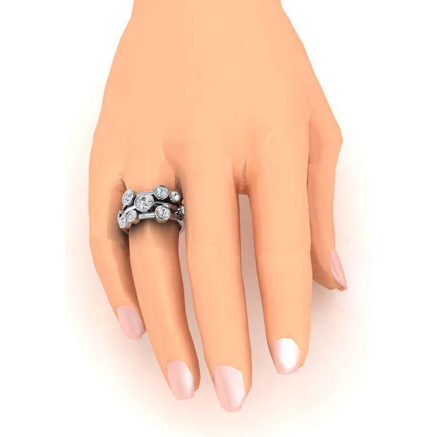 Anello Con Vero Diamante Rotondo A Bolle 2,10 Carati Con Castone Largo 6 mm