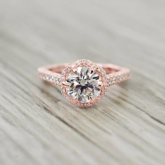 Anello Con Vero Diamante Rotondo Eagle Claw Prongs 1,50 Carati In Oro Rosa 14K