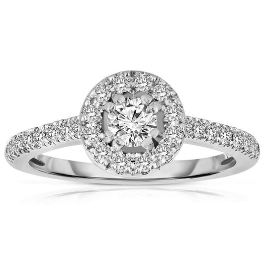 Anello Con Vero Diamante Rotondo Halo Con Accenti In Oro Bianco 4.50 Ct 14K