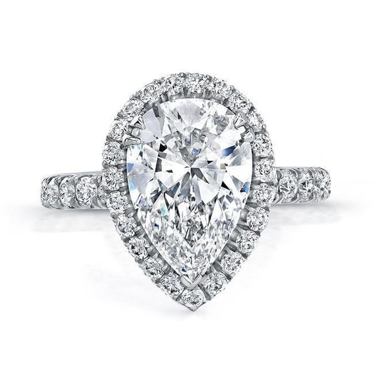 Anello Con Vero Diamante Taglio Pera Halo 3.75 Carati Gioielli
