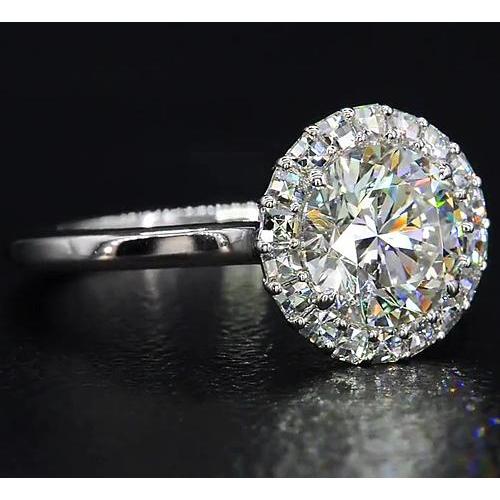 Anello Con Vero Diamanti Rotondi Stile Halo 5.50 Carati In Oro Bianco 14K