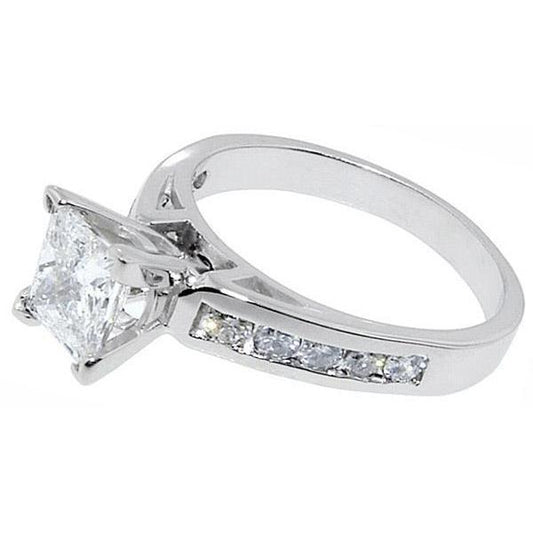 Anello Con Vero Diamanti Taglio Principessa Da 1.5 Carati In Oro Bianco 14K Dall'Aspetto Antico