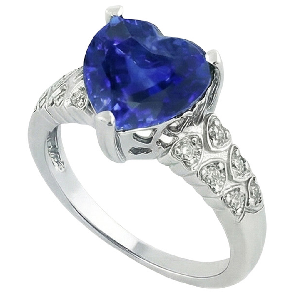 Anello Cuore Zaffiro Blu Ceylon Con Diamanti 7 Carati Oro 14K