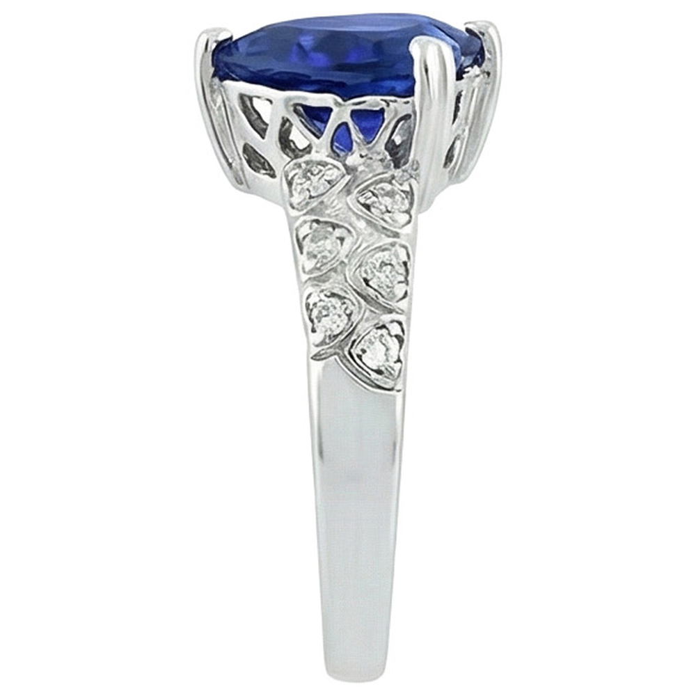 Anello Cuore Zaffiro Blu Ceylon Con Diamanti 7 Carati Oro 14K