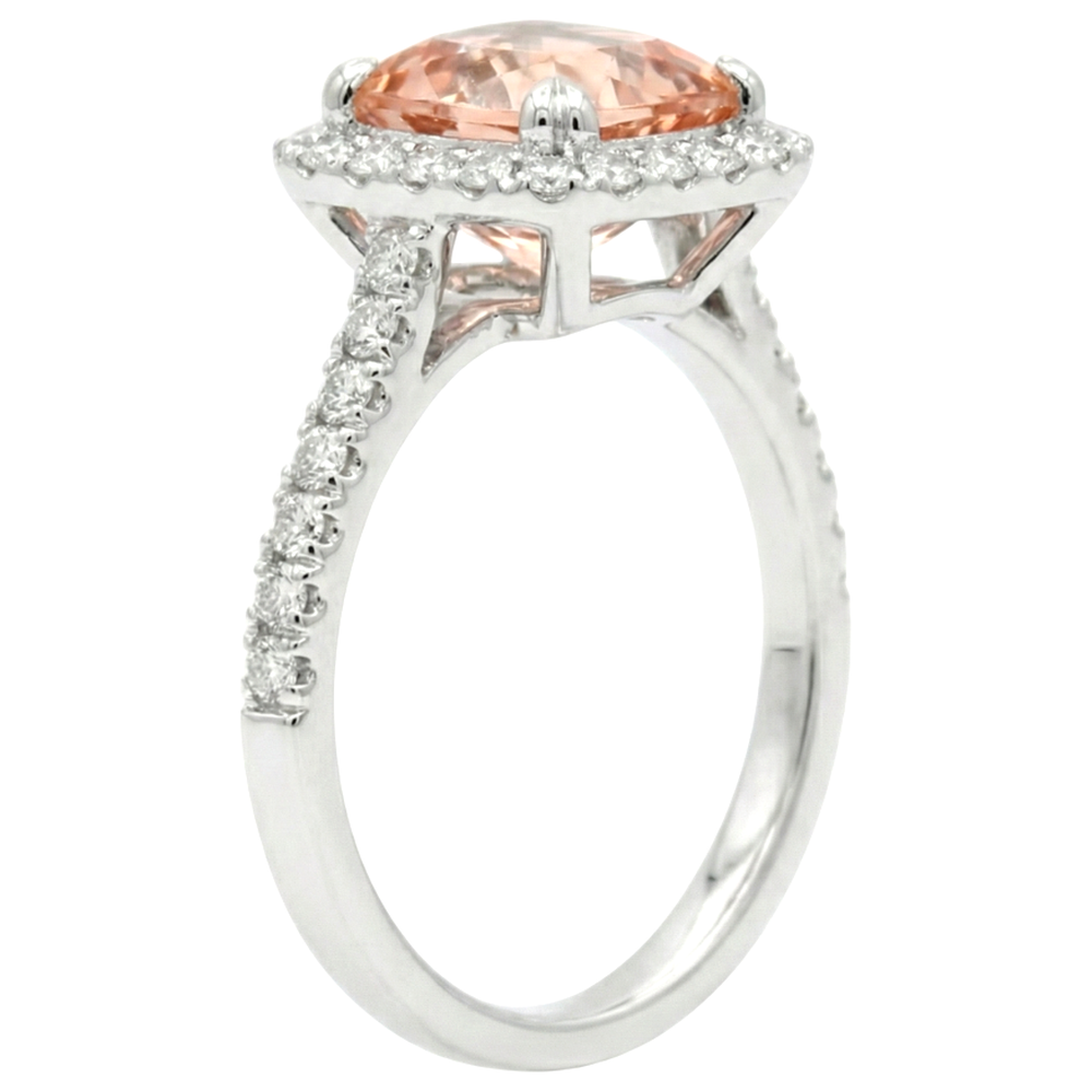 Anello Cuscino Morganite E Diamante 27 Ct Oro Bianco 14K