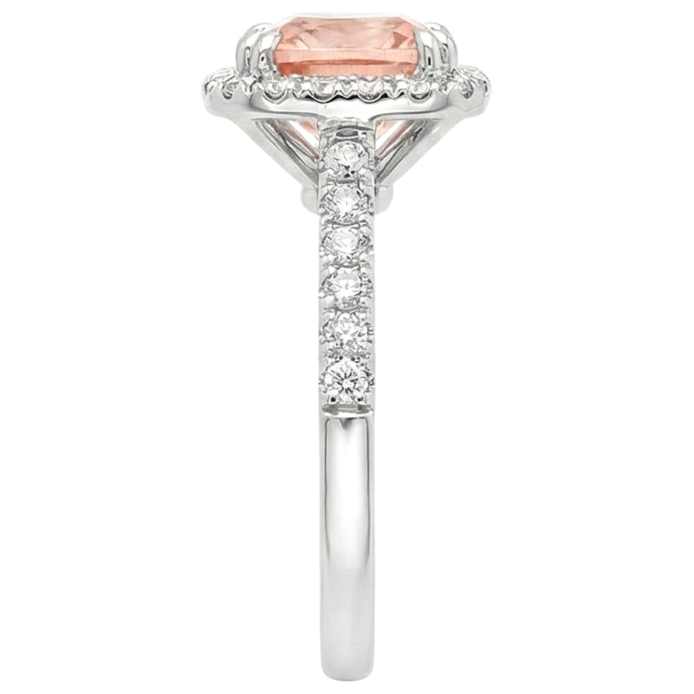 Anello Cuscino Morganite E Diamante 27 Ct Oro Bianco 14K