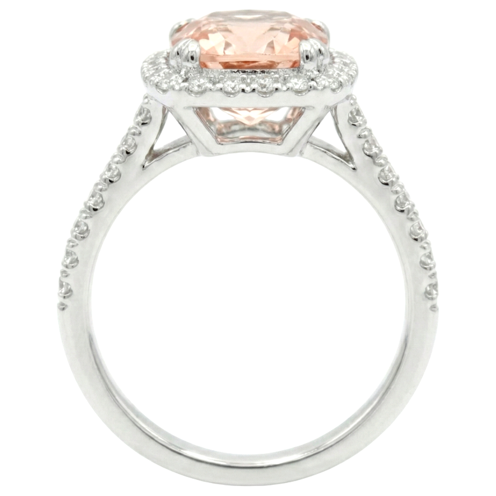 Anello Cuscino Morganite E Diamante 27 Ct Oro Bianco 14K