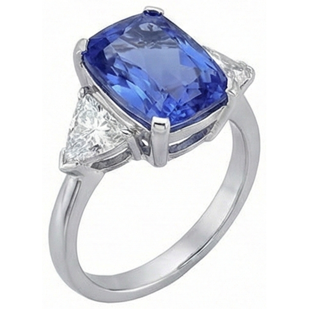 Anello Cuscino Tanzanite E Diamanti Naturali Autentici ( non creati in laboratorio ) 3 Pietre Oro Bianco 5 Carati