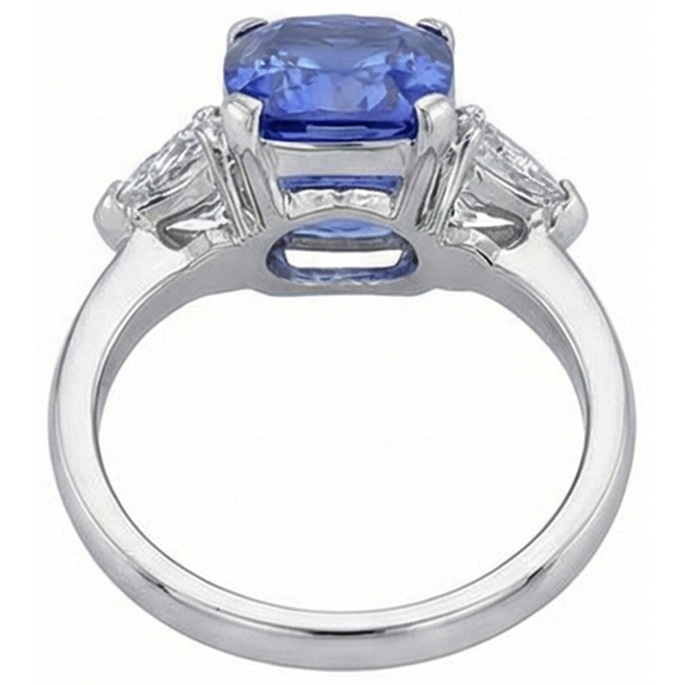 Anello Cuscino Tanzanite E Diamanti Naturali Autentici ( non creati in laboratorio ) 3 Pietre Oro Bianco 5 Carati