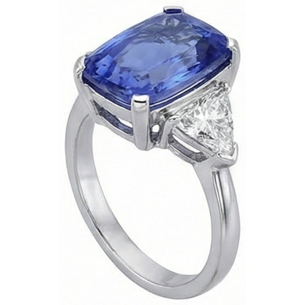 Anello Cuscino Tanzanite E Diamanti Naturali Autentici ( non creati in laboratorio ) 3 Pietre Oro Bianco 5 Carati