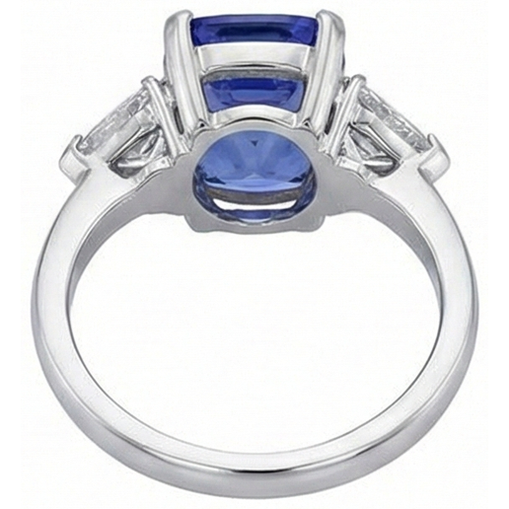 Anello Cuscino Tanzanite E Diamanti Naturali Autentici ( non creati in laboratorio ) 3 Pietre Oro Bianco 5 Carati