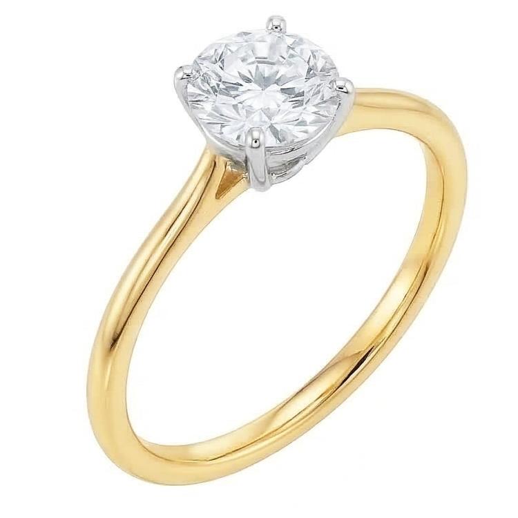 Anello Da 1 Carato Con Genuino Diamante Naturale Autentico ( non creato in laboratorio ) Solitario A Taglio Rotondo In Oro Bicolore 14K