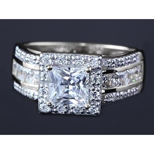 Anello Da 3.50 Carati Con Naturale Diamante Taglio Principessa In Oro Bianco 14K