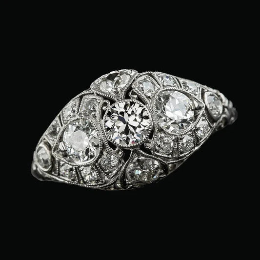 Anello Da Minatore Rotondo In Oro 14K Con Vero Diamante Milgrain Shank 4.50 Carati