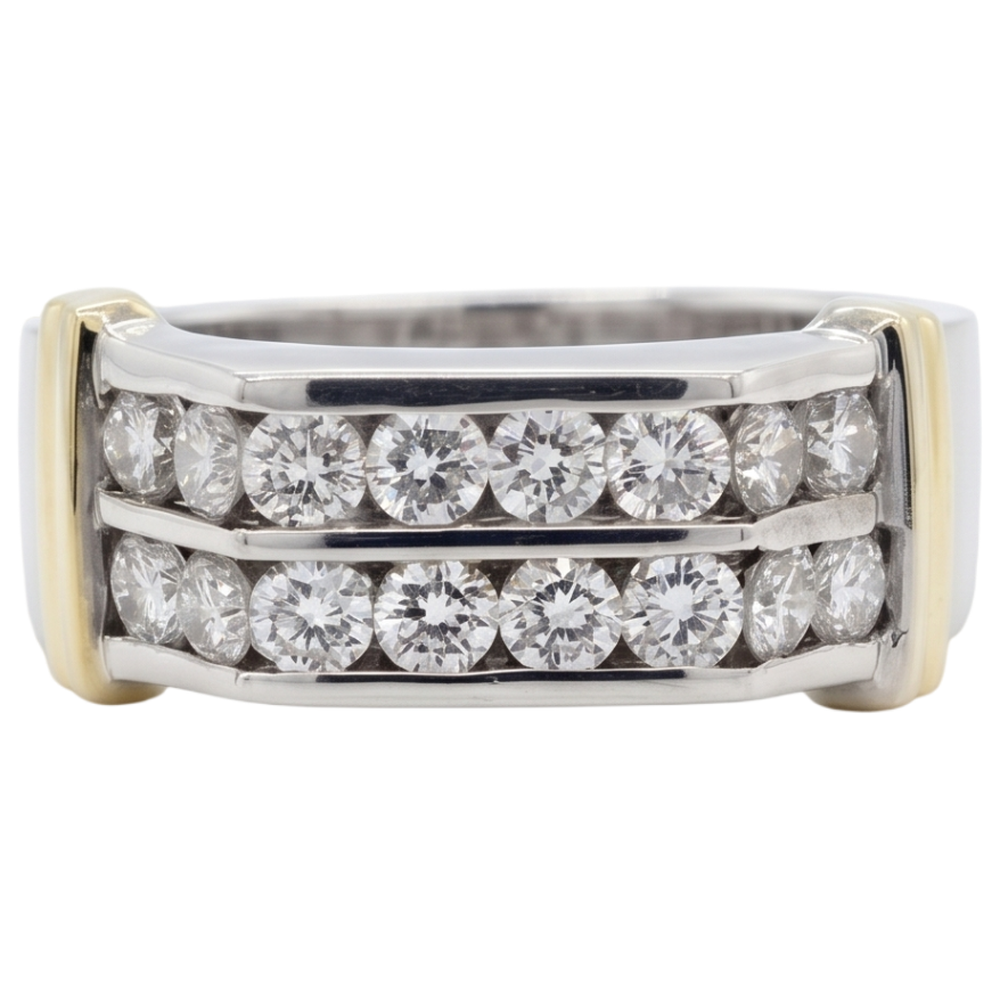 Anello Da Uomo Classico Con Genuino Diamanti Rotondi Da 2.40 Carati In Oro Bianco 14K