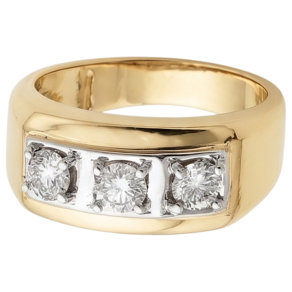 Anello Da Uomo Con Genuino Diamanti Naturali Autentici ( non creati in laboratorio ) Da 0,75 Carati A Tre Pietre 14K Bicolore Nuovo