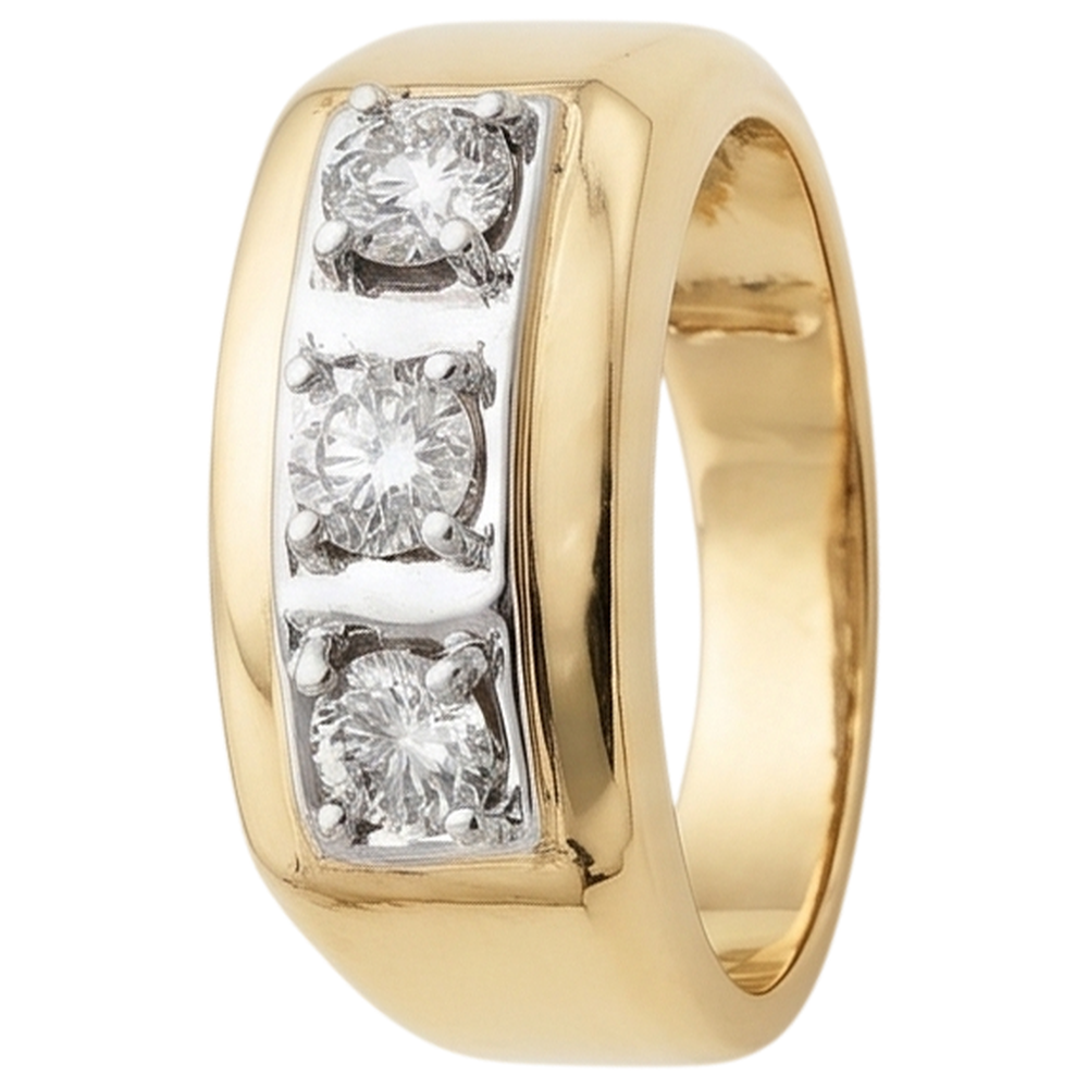 Anello Da Uomo Con Genuino Diamanti Naturali Autentici ( non creati in laboratorio ) Da 0,75 Carati A Tre Pietre 14K Bicolore Nuovo
