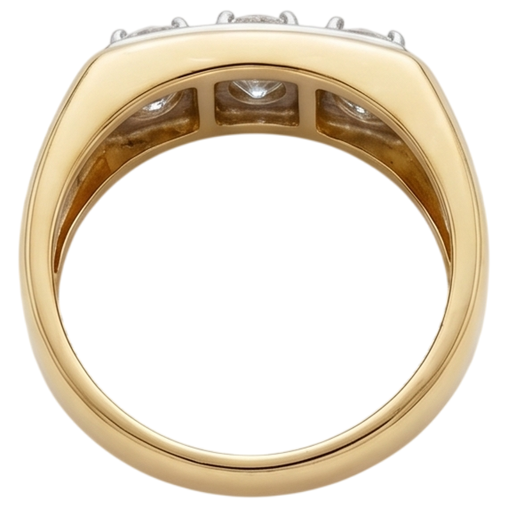 Anello Da Uomo Con Genuino Diamanti Naturali Autentici ( non creati in laboratorio ) Da 0,75 Carati A Tre Pietre 14K Bicolore Nuovo