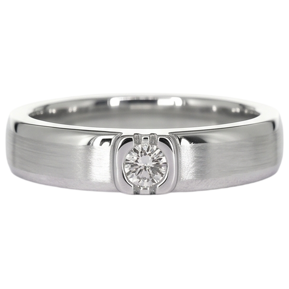 Anello Da Uomo Con Naturale Diamante Rotondo Con Finitura Spazzolata. Oro Bianco 14K 0.50 Carati