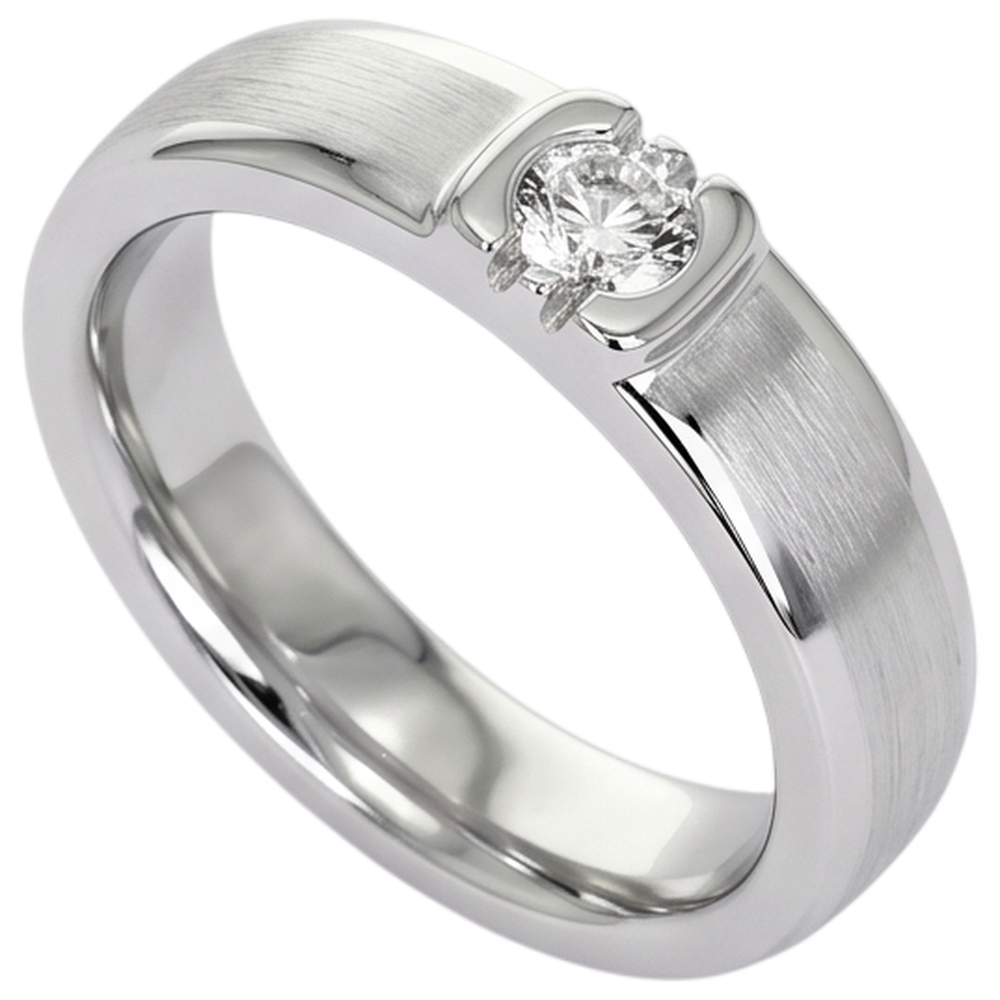 Anello Da Uomo Con Naturale Diamante Rotondo Con Finitura Spazzolata. Oro Bianco 14K 0.50 Carati
