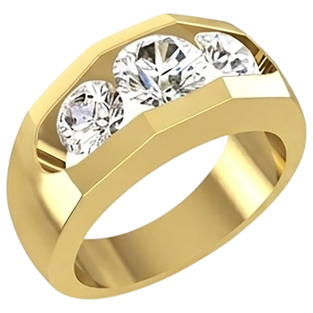 Anello Da Uomo Con Naturale Diamanti 3 Pietre In Oro 2 Carati