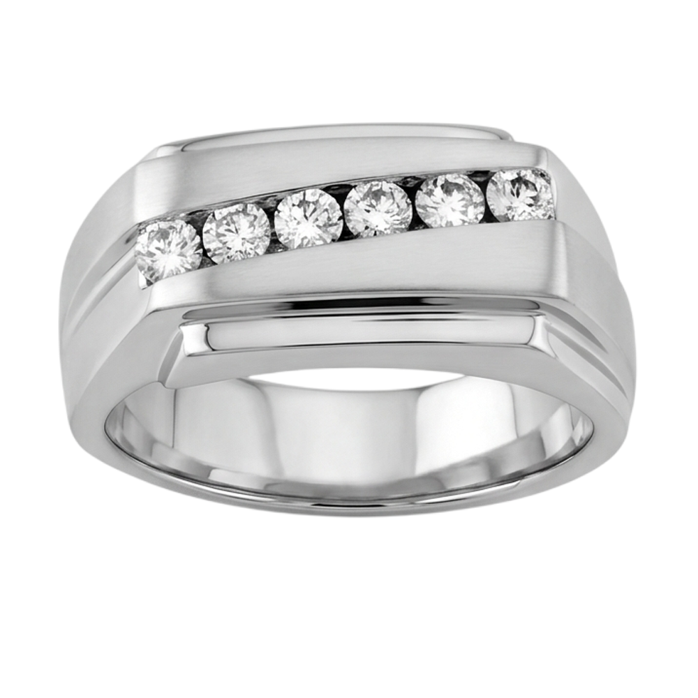 Anello Da Uomo Con Naturale Diamanti Naturali Autentici ( non creati in laboratorio ) Rotondi Scintillanti Da 0.50 Carati In Oro Bianco 14K