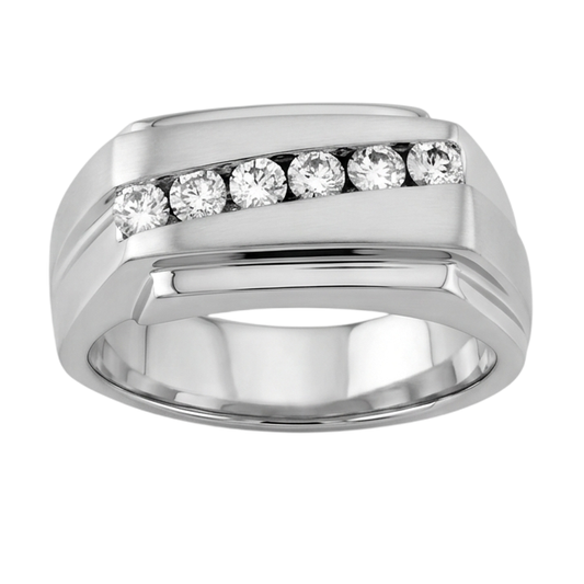 Anello Da Uomo Con Naturale Diamanti Naturali Autentici ( non creati in laboratorio ) Rotondi Scintillanti Da 0.50 Carati In Oro Bianco 14K