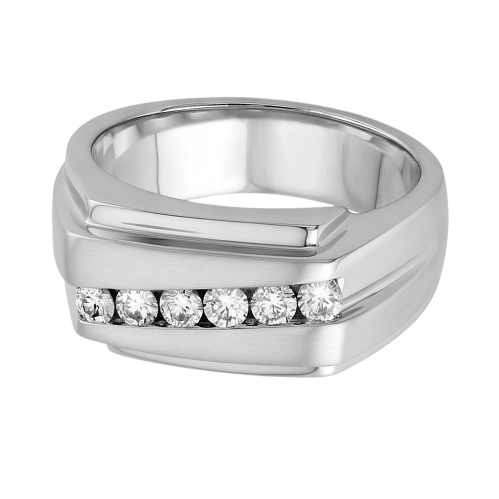 Anello Da Uomo Con Naturale Diamanti Naturali Autentici ( non creati in laboratorio ) Rotondi Scintillanti Da 0.50 Carati In Oro Bianco 14K