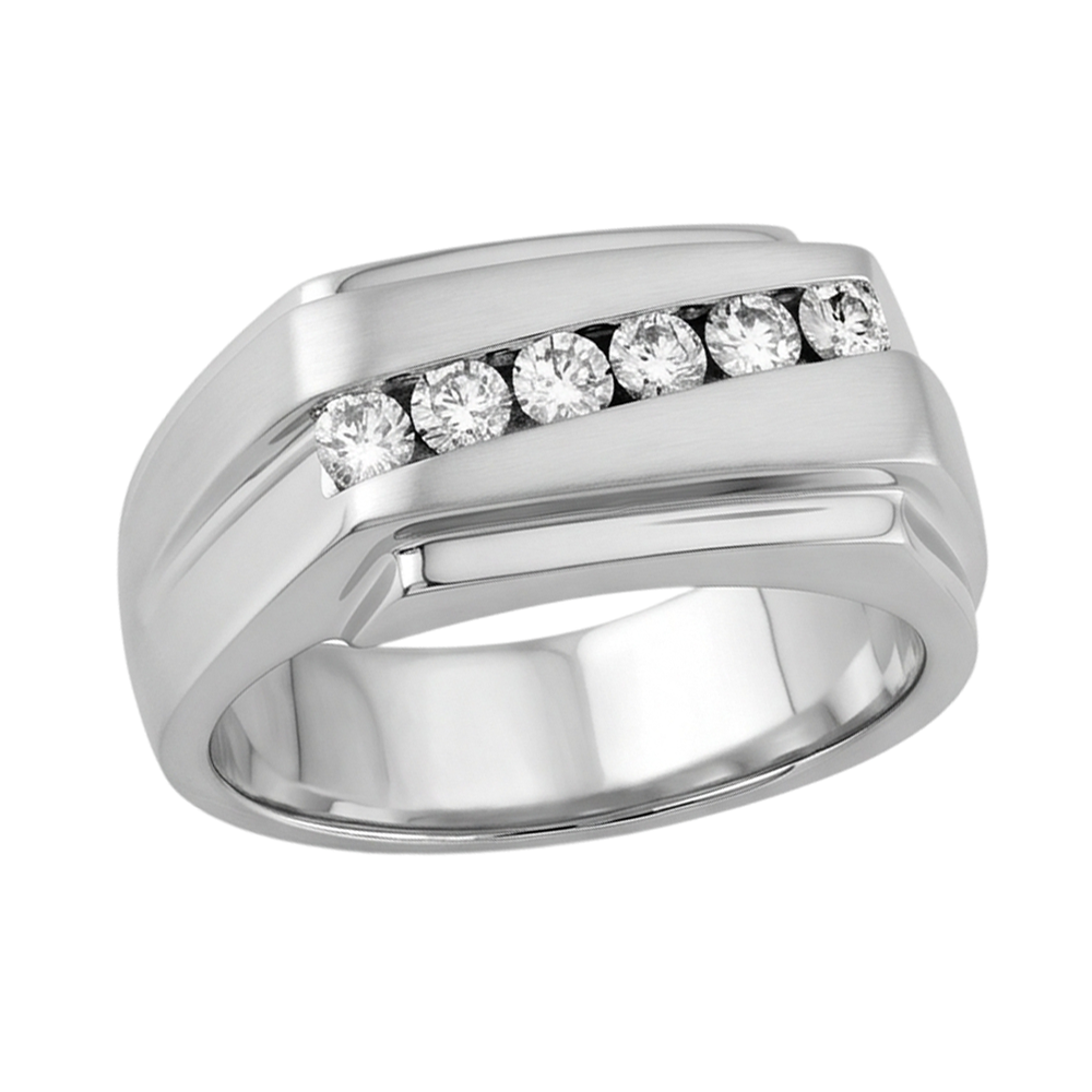 Anello Da Uomo Con Naturale Diamanti Naturali Autentici ( non creati in laboratorio ) Rotondi Scintillanti Da 0.50 Carati In Oro Bianco 14K