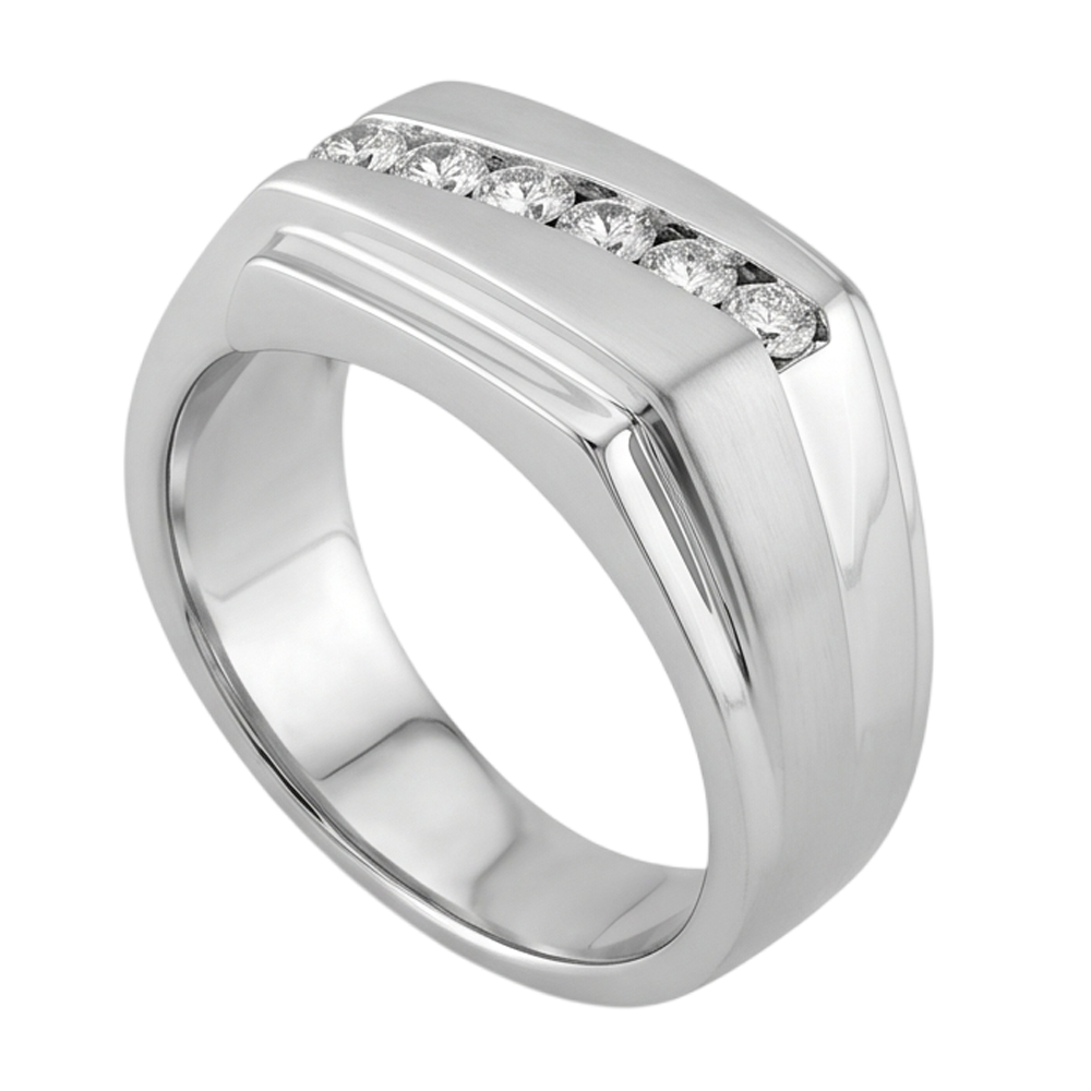 Anello Da Uomo Con Naturale Diamanti Naturali Autentici ( non creati in laboratorio ) Rotondi Scintillanti Da 0.50 Carati In Oro Bianco 14K