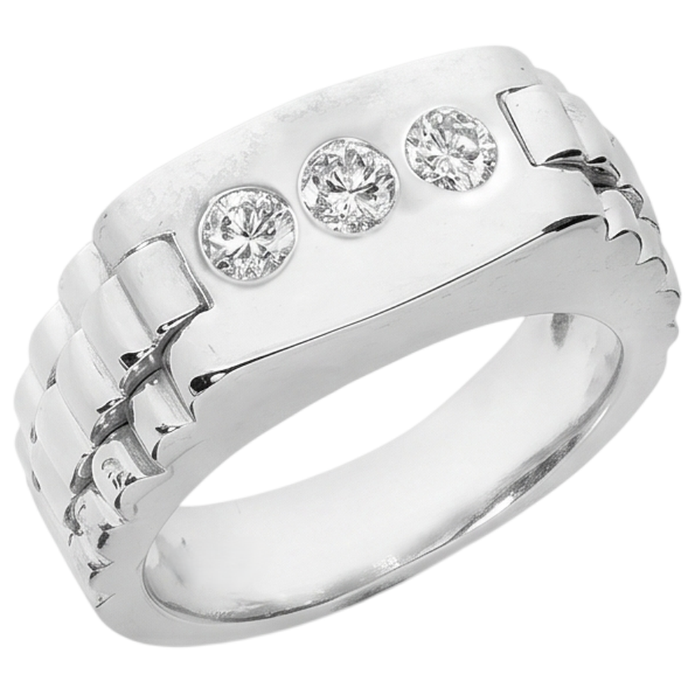 Anello Da Uomo Gypsy Con Tre Pietre A Gradino Vero Diamanti Naturali Autentici ( non creati in laboratorio ) Rotondi Da 1,50 Carati