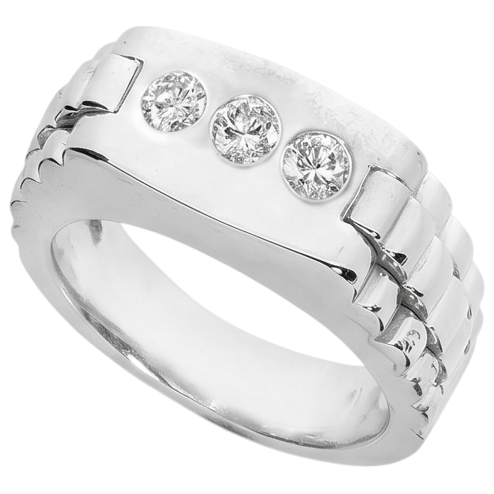 Anello Da Uomo Gypsy Con Tre Pietre A Gradino Vero Diamanti Naturali Autentici ( non creati in laboratorio ) Rotondi Da 1,50 Carati