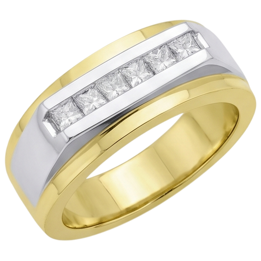 Anello Da Uomo In Oro Bicolore 14K Con Fascia Principessa Con Genuino Diamanti Naturali Autentici ( non creati in laboratorio ) 0.72 Carati