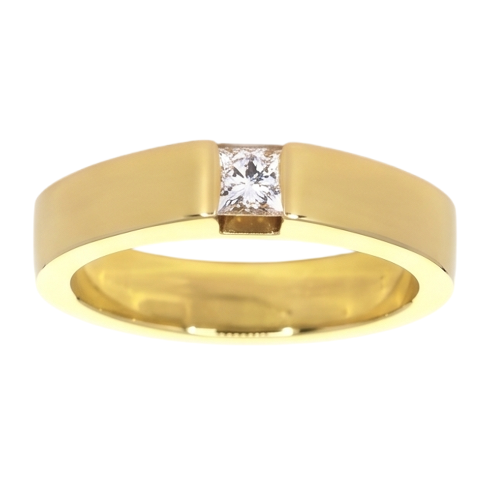 Anello Da Uomo In Oro Giallo Con Vero Diamanti Taglio Principessa. 0.75 Carati