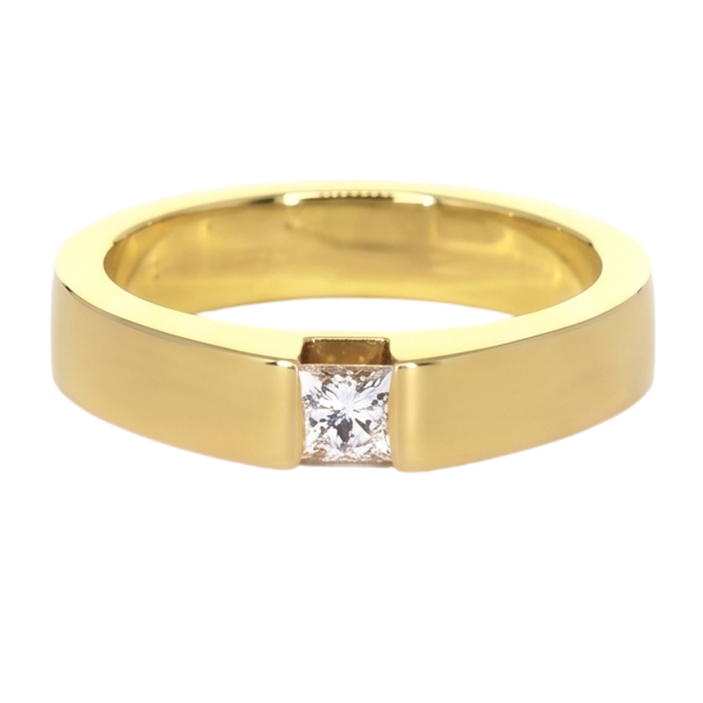 Anello Da Uomo In Oro Giallo Con Vero Diamanti Taglio Principessa. 0.75 Carati
