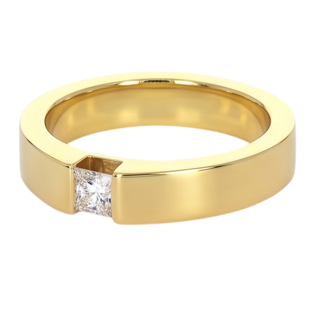 Anello Da Uomo In Oro Giallo Con Vero Diamanti Taglio Principessa. 0.75 Carati