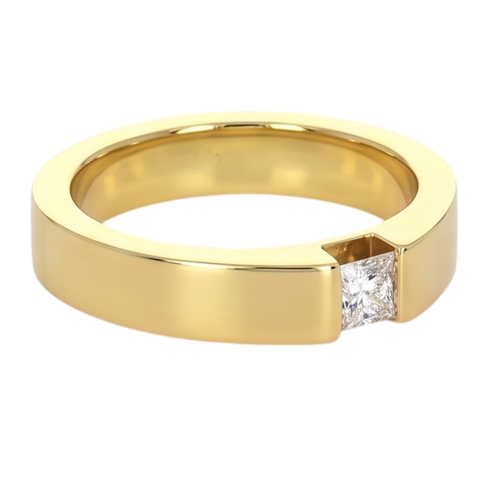 Anello Da Uomo In Oro Giallo Con Vero Diamanti Taglio Principessa. 0.75 Carati