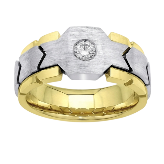 Anello Da Uomo Solitario Con Genuino Diamante Naturale Autentico ( non creato in laboratorio ) Rotondo Da 0.50 Carati. Oro Bicolore 14K