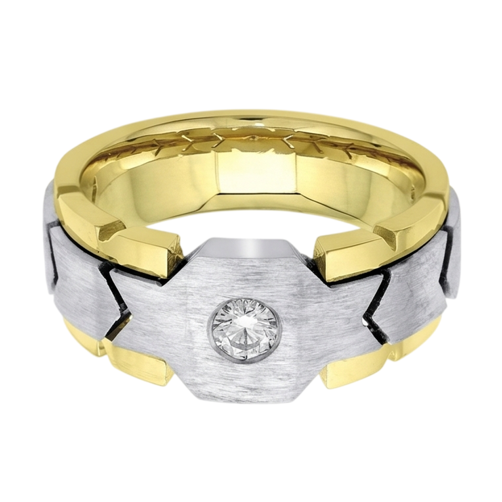 Anello Da Uomo Solitario Con Genuino Diamante Naturale Autentico ( non creato in laboratorio ) Rotondo Da 0.50 Carati. Oro Bicolore 14K