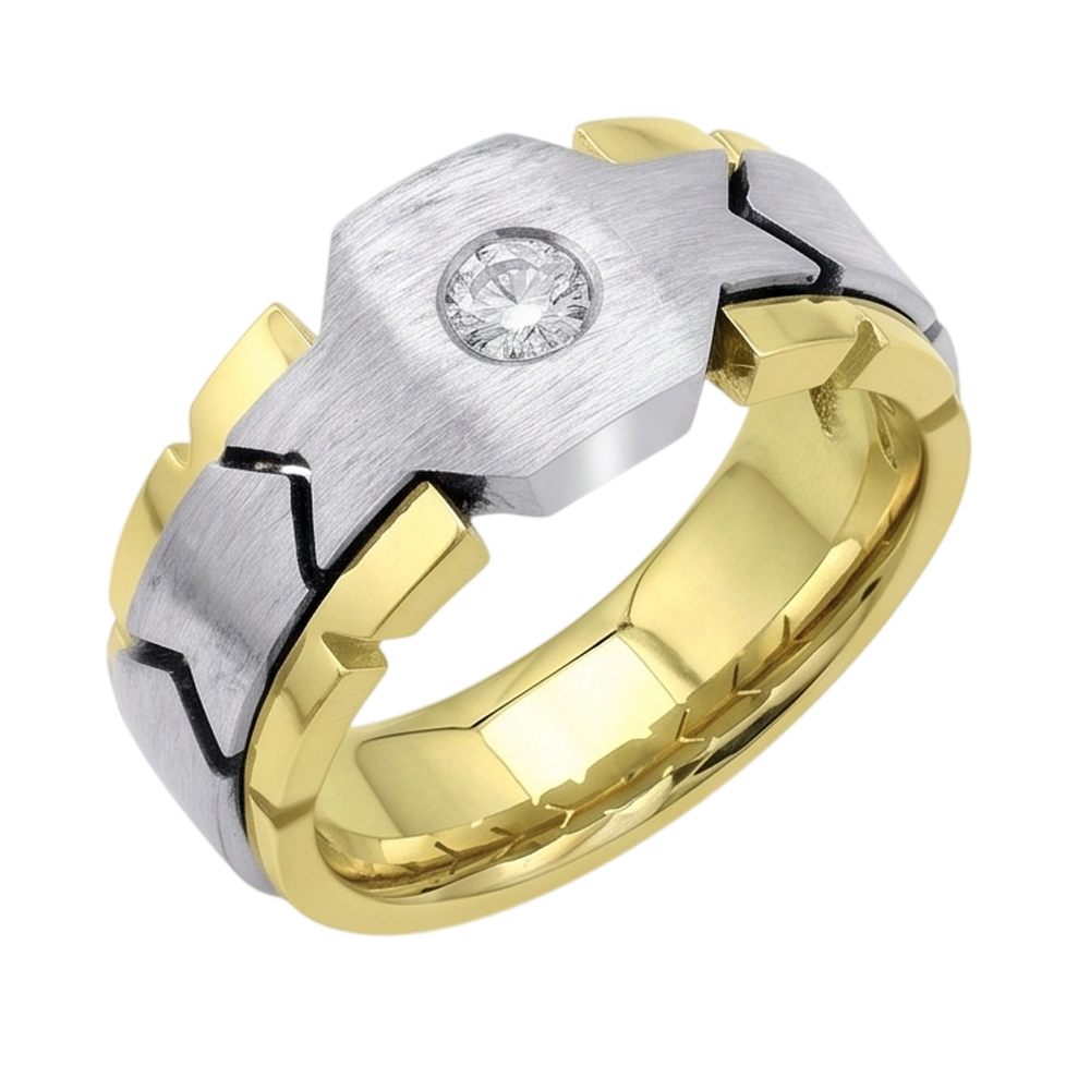 Anello Da Uomo Solitario Con Genuino Diamante Naturale Autentico ( non creato in laboratorio ) Rotondo Da 0.50 Carati. Oro Bicolore 14K