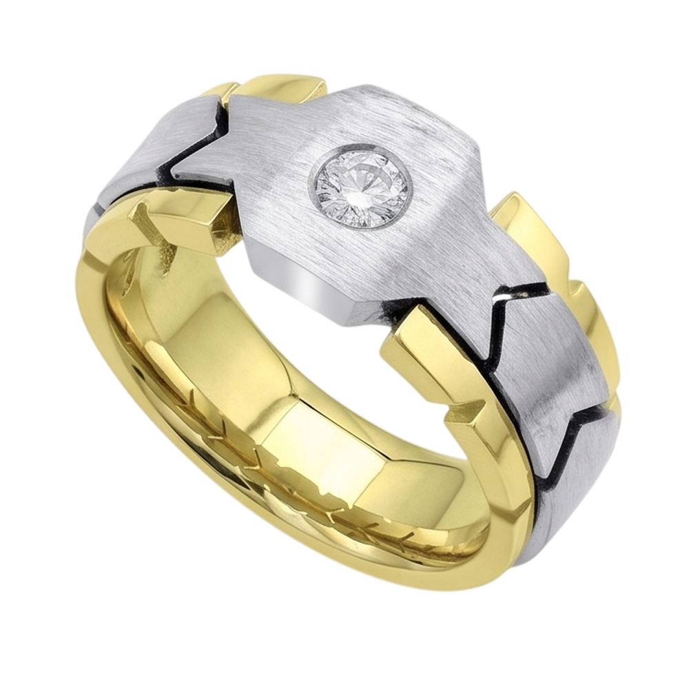 Anello Da Uomo Solitario Con Genuino Diamante Naturale Autentico ( non creato in laboratorio ) Rotondo Da 0.50 Carati. Oro Bicolore 14K
