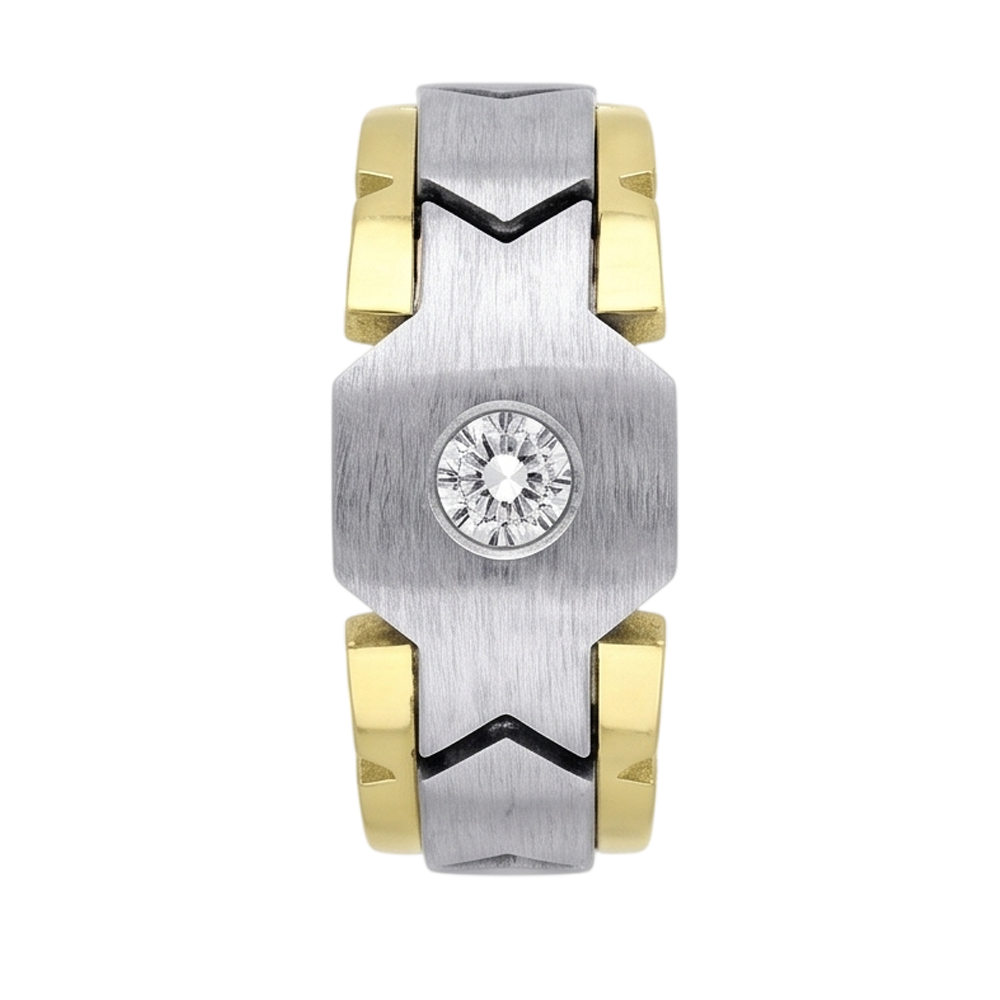 Anello Da Uomo Solitario Con Genuino Diamante Naturale Autentico ( non creato in laboratorio ) Rotondo Da 0.50 Carati. Oro Bicolore 14K