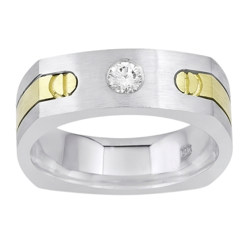 Anello Da Uomo Solitario Euro Shank Con Vero Diamante Naturale Autentico ( non creato in laboratorio ) Tondo Da 0,40 Carati In Oro Bicolore 14K