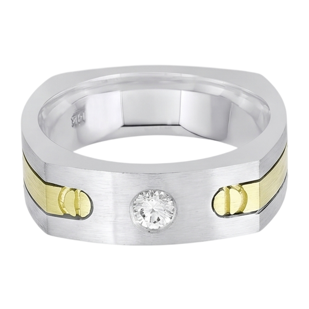 Anello Da Uomo Solitario Euro Shank Con Vero Diamante Naturale Autentico ( non creato in laboratorio ) Tondo Da 0,40 Carati In Oro Bicolore 14K