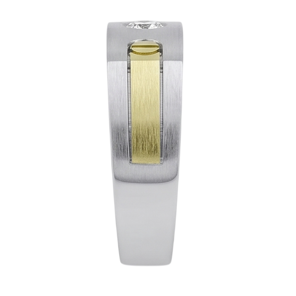 Anello Da Uomo Solitario Euro Shank Con Vero Diamante Naturale Autentico ( non creato in laboratorio ) Tondo Da 0,40 Carati In Oro Bicolore 14K