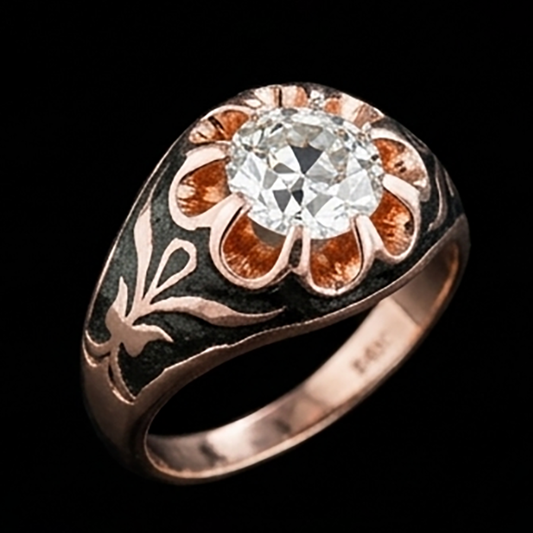 Anello Da Uomo Stile Fiore Solitario Zingara Da 2 Ct Con Vero Diamante Naturale Autentico ( non creato in laboratorio ) Rotondo Vecchio Minatore